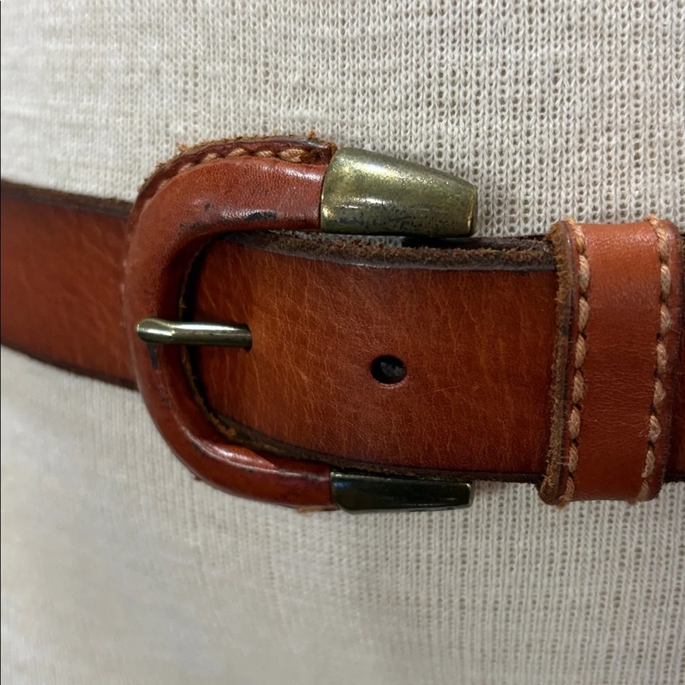 Fossil sz M brown leather belt with brass/leather buckle